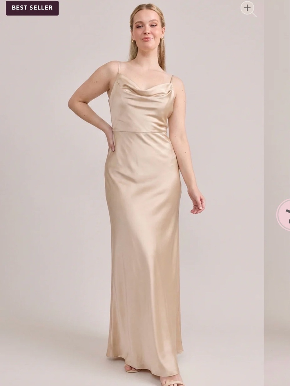 Revelry Satin Cowl-Neck Slip Dress in Champagne Gold